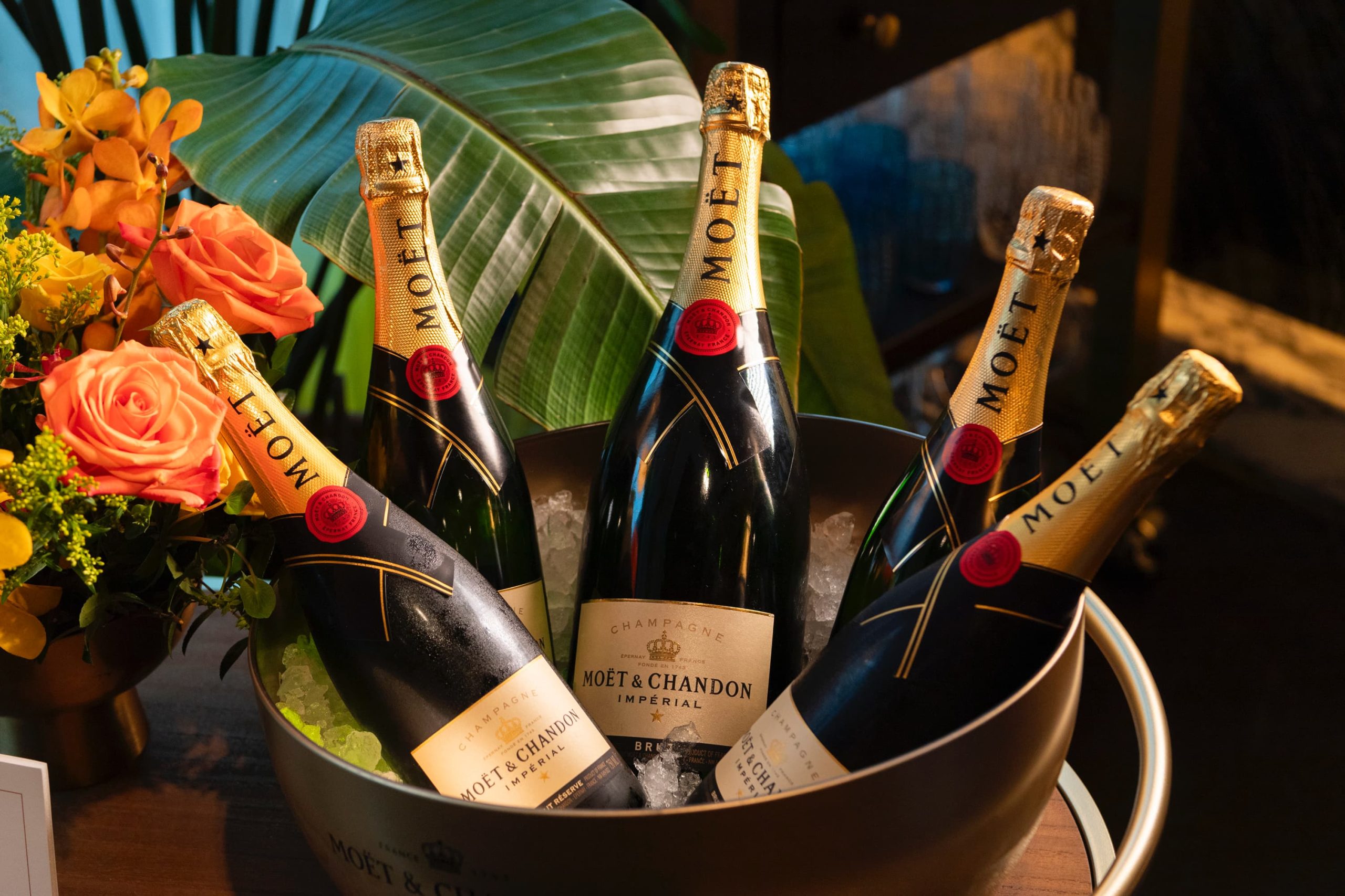 Bottles of Moet in an ice bucket at Fontainebleau Miami Beach
