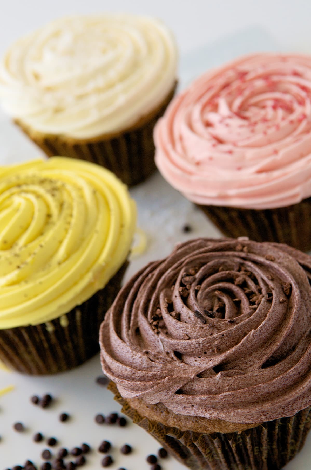 Close-up of four cupcakes