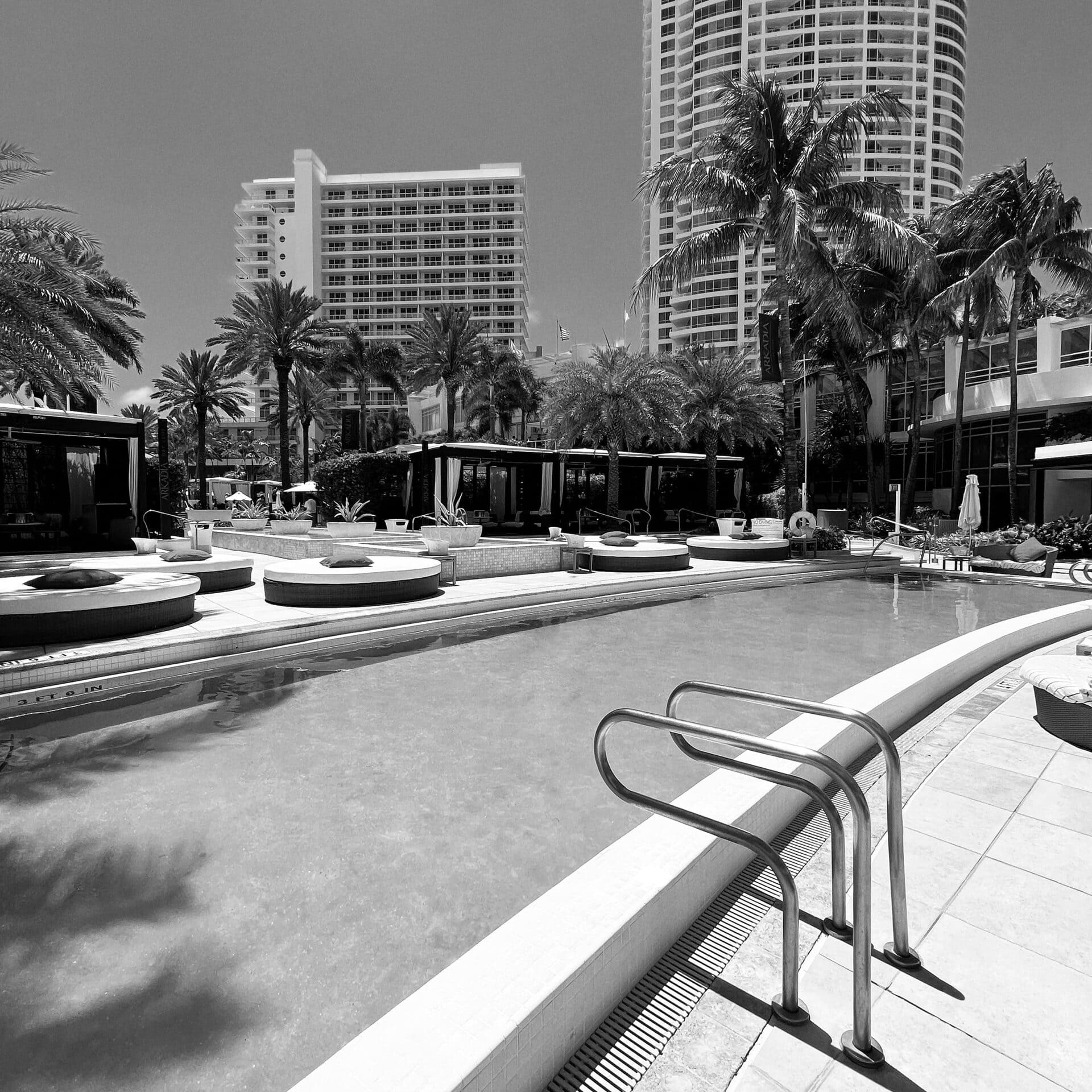 Architectural Shot of Arkadia Day Club - Black & White