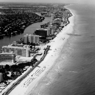 Fontaine Bleau seen from the outside and with a beach view